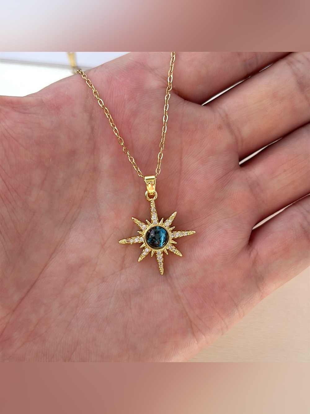 CZ Sun Pendant Necklace for Women - Picture 4 of 5